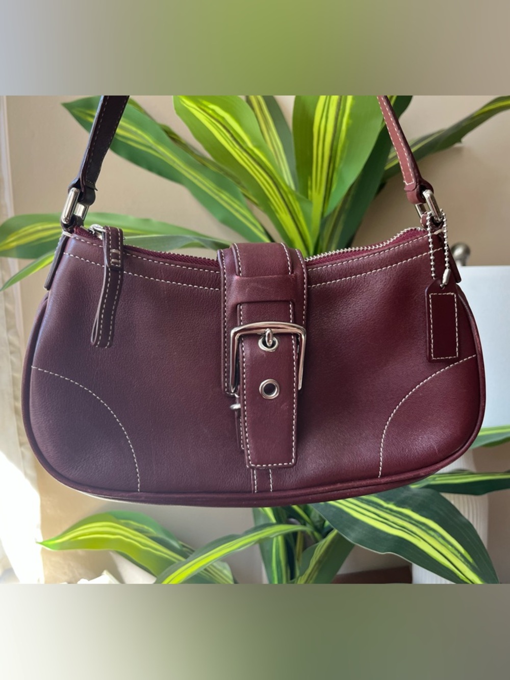 Coach 7540 Burgundy Shoulder Bag with Buckle Strap